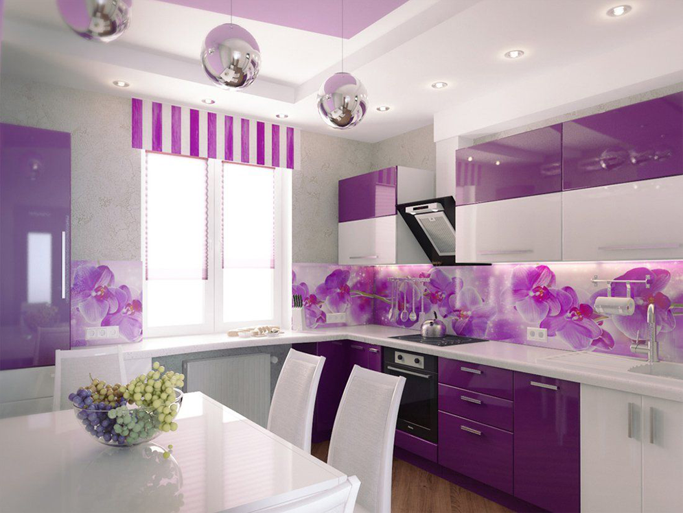 Modern Purple Haze Straight Modular Kitchen design.